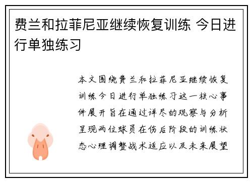 费兰和拉菲尼亚继续恢复训练 今日进行单独练习